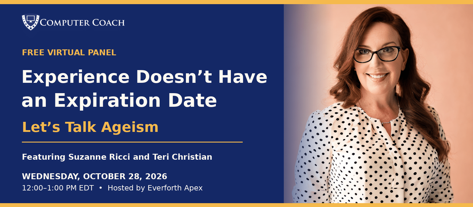 Suzanne Ricci, Chief Success Officer, Computer Coach Training Center, featured panelist at the October 28 Everforth Apex panel on workplace ageism."